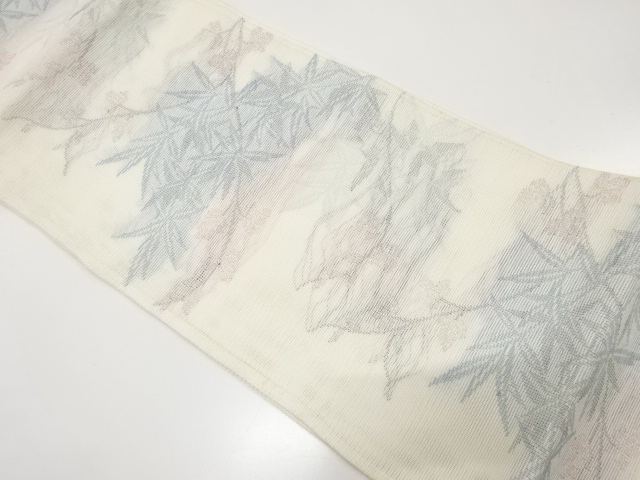 JAPANESE KIMONO / ANTIQUE SUMMER FUKURO OBI / WOVEN IVY LEAVES